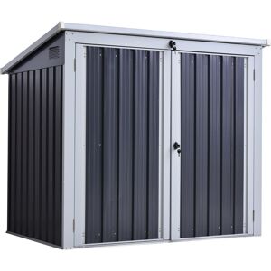 2-Bin Corrugated Steel Rubbish Storage Shed w/ Locking Doors Lid Unit - Black - Outsunny