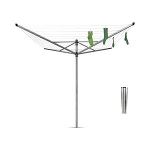 Brabantia - Lift-O-Matic - 50 Metres of Clothes Line - Adjustable in Height - UV-Resistant & Non-Slip Lining - Umbrella System - Rotary Dryer with Ground Spike 45 mm - Metallic Grey - ø 295 cm