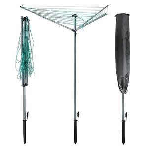 rightclick 30m Rotary Clothes Line Retractable 3 Arm Rotary Washing Line with Metal Ground Spike Free Cover Umbrella Design Lightweight & Portable Rotary Clothes Airer For Garden, Lawn