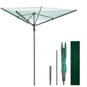 Vivo Technologies 4 Arm 45M Rotary Washing Line Heavy Duty Clothes Airer Dryer for Outdoor & Garden, Folding Large Rotary Clothes Line with Metal Ground Spike and Cover, Green