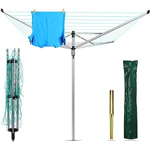 PaMeer 50m Rotary Washing Line, Heavy Duty Rotary Washing Lines Outdoor, Whirlygig Washing Line, Umbrella Rotary Dryer, Silver & Grey Foldable Washing Line With Ground Spikes & Cover