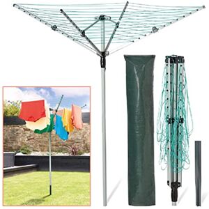 Home Treats Rotary Airer Clothes Line With 4 Arms For Drying Washing Outdoors Folding Washing Line With Free Ground Spike and Cover (50m)