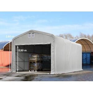 Toolport 5x8m 2.6m Sides Commercial Storage Shelter, 4.1x2.5m Drive Through, PVC 850, grey with statics package (concrete anchors) - (438181)