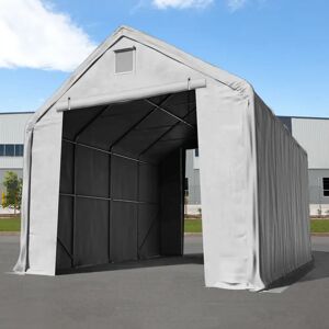 Toolport 5x8m 3x3.4m Drive Through Industrial Tent, PRIMEtex 2300 fire resistant, grey with statics package (soft ground anchors) - (48668)