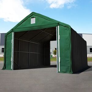 Toolport 6x12m 4x3.35m Drive Through Industrial Tent, PRIMEtex 2300 fire resistant, dark green with statics package (soft ground anchors) - (48673)