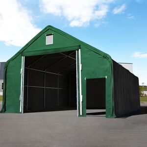 Toolport 8x12m 4x3.4m Drive Through Industrial Tent, PRIMEtex 2300 fire resistant, dark green with statics package (soft ground anchors) - (48679)
