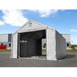 Toolport 6x8m 4x3.35m Drive Through Industrial Tent, PRIMEtex 2300 fire resistant, grey with statics package (concrete anchors) - (48846)