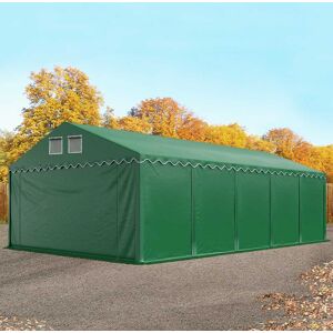 Toolport 5x10m 2.6m Sides Storage Tent / Shelter w. ground frame, PVC 800, dark green with statics package (concrete anchors) - (49335)