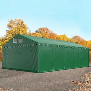 Toolport 5x10m 2.6m Sides Storage Tent / Shelter w. ground frame, PVC 800, dark green with statics package (soft ground anchors) - (49353)