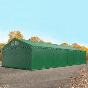 Toolport 5x20m 2.6m Sides Storage Tent / Shelter w. ground frame, PVC 800, dark green with statics package (soft ground anchors) - (49360)