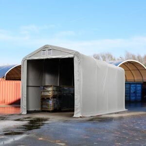 Toolport 4x8m 3.35m Sides Commercial Storage Shelter, 3.5x3.5m Drive Through, PVC 850, grey with statics package (concrete anchors) - (49384)