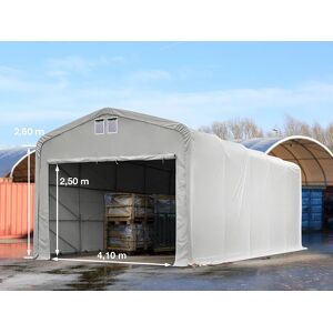 Toolport 5x10m 2.6m Sides Commercial Storage Shelter, 4.1x2.5m Drive Through, PVC 850, grey with statics package (concrete anchors) - (49396)