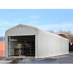 Toolport 5x20m 2.6m Sides Commercial Storage Shelter, 4.1x2.5m Drive Through, PVC 850, grey with statics package (soft ground anchors) - (49400)