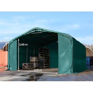 Toolport 6x6m 2.6m Sides Commercial Storage Shelter, 4.1x2.9m Drive Through, PVC 850, dark green with statics package (concrete anchors) - (49414)