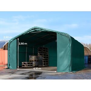 Toolport 6x6m 2.6m Sides Commercial Storage Shelter, 4.1x2.9m Drive Through, PRIMEtex 2300 fire resistant, dark green with statics package (soft ground anchors) - (49423)