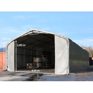 Toolport 6x24m 2.6m Sides Commercial Storage Shelter, 4.1x2.9m Drive Through, PRIMEtex 2300 fire resistant, grey with statics package (soft ground anchors) - (49444)