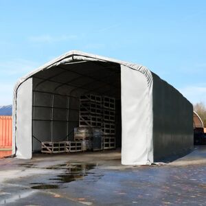 Toolport 6x24m 4m Sides Commercial Storage Shelter, 4.1x4m Drive Through, PRIMEtex 2300 fire resistant, grey with statics package (soft ground anchors) - (49456)