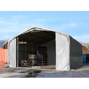 Toolport 7x7m 2.6m Sides Commercial Storage Shelter, 5x2.9m Drive Through, PVC 850, grey with statics package (soft ground anchors) - (49467)