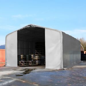 Toolport 8x36m 4m Sides Commercial Storage Shelter, 4x4.6m Drive Through, PVC 850, grey with statics package (concrete anchors) - (49472)