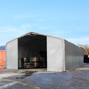 Toolport 8x36m 3m Sides Commercial Storage Shelter, 4x3.6m Drive Through, PVC 850, grey with statics package (soft ground anchors) - (49487)