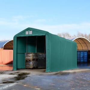 Toolport 4x8m 3.35m Sides Commercial Storage Shelter, 3.5x3.5m Drive Through, PVC 850, dark green without statics package - (49639)