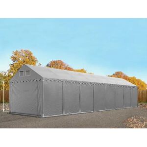 Toolport 4x16m 2.6m Sides Storage Tent / Shelter w. ground frame, PVC 800, grey with statics package (concrete anchors) - (49844)