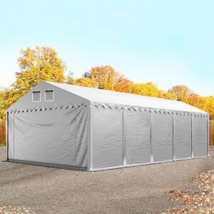 Toolport 5x10m 2.6m Sides Storage Tent / Shelter w. ground frame, PVC 800, grey with statics package (soft ground anchors) - (49870)