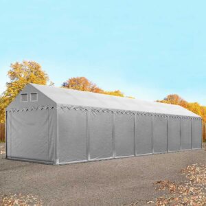 Toolport 4x20m 2.6m Sides Storage Tent / Shelter w. ground frame, PVC 800, grey with statics package (soft ground anchors) - (517630)