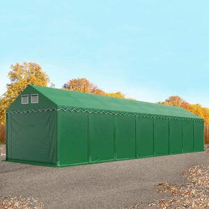 Toolport 4x24m 2.6m Sides Storage Tent / Shelter w. ground frame, PVC 800, dark green with statics package (soft ground anchors) - (517634)