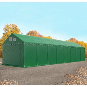 Toolport 4x20m 2.6m Sides Storage Tent / Shelter w. ground frame, PVC 800, dark green with statics package (soft ground anchors) - (527631)