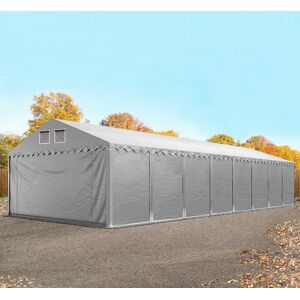 Toolport 5x16m 2.6m Sides Storage Tent / Shelter w. ground frame, PVC 800, grey with statics package (concrete anchors) - (537636)