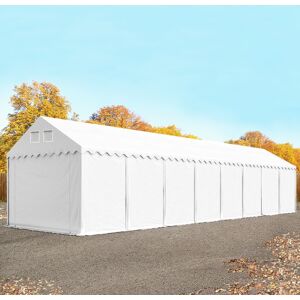 Toolport 4x16m 2.6m Sides Storage Tent / Shelter w. ground frame, PVC 800, white with statics package (soft ground anchors) - (537643)