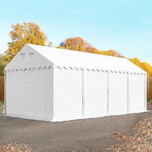 Toolport 4x8m 2.6m Sides Storage Tent / Shelter w. ground frame, PVC 800, white with statics package (soft ground anchors) - (57635)