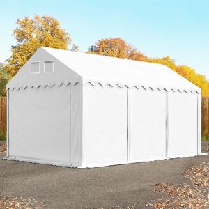 Toolport 3x6m 2.6m Sides Storage Tent / Shelter w. ground frame, PVC 800, white with statics package (soft ground anchors) - (57660)