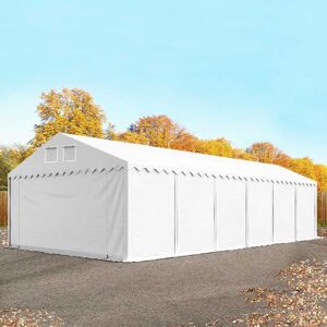 Toolport 5x12m 2.6m Sides Storage Tent / Shelter w. ground frame, PVC 1400 fire resistant, white with statics package (concrete anchors) - (57689)