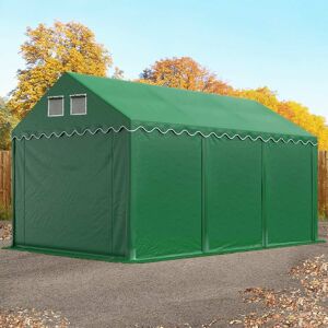Toolport 3x6m 2.6m Sides Storage Tent / Shelter w. ground frame, PVC 800, dark green with statics package (concrete anchors) - (57719)