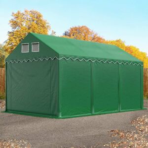 Toolport 3x6m 2.6m Sides Storage Tent / Shelter w. ground frame, PVC 800, dark green with statics package (soft ground anchors) - (57720)