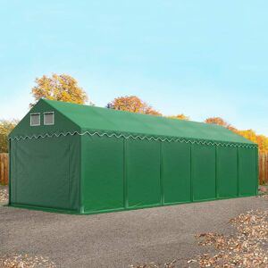 Toolport 3x12m 2.6m Sides Storage Tent / Shelter w. ground frame, PVC 800, dark green with statics package (concrete anchors) - (57721)
