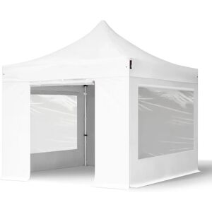 Toolport 3x3m PVC 850 Pop up gazebo PROFESSIONAL Aluminium 40 mm, incl. Sidewalls with Panorama Windows, fire resistant, white - (582008)