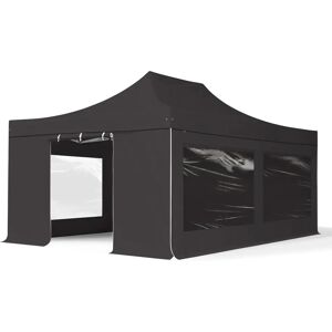 Toolport 4x6m PVC 850 Pop Up Gazebo PROFESSIONAL Aluminium 50 mm, incl. Sidewalls with Panorama Windows, fire resistant, black - (582032)