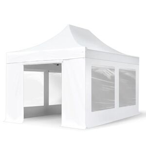 Toolport 3x4.5m PVC 850 Pop up gazebo PROFESSIONAL Aluminium 40 mm, incl. Sidewalls with Panorama Windows, fire resistant, white - (582876)