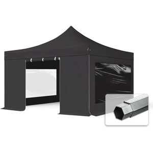 Toolport 4x4m PVC 850 Pop up gazebo PROFESSIONAL Aluminium 40 mm, incl. Sidewalls with Panorama Windows, fire resistant, black - (59079)