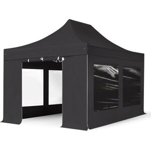 Toolport 3x6m PVC 850 Pop Up Gazebo PROFESSIONAL Aluminium 40 mm, incl. Sidewalls with Panorama Windows, fire resistant, black - (59125)