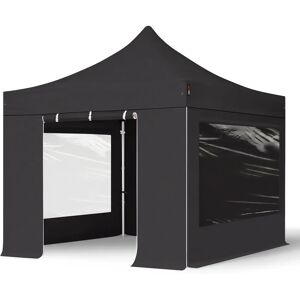 Toolport 3x3m PVC 850 Pop up gazebo PROFESSIONAL Aluminium 40 mm, incl. Sidewalls with Panorama Windows, fire resistant, black - (59138)