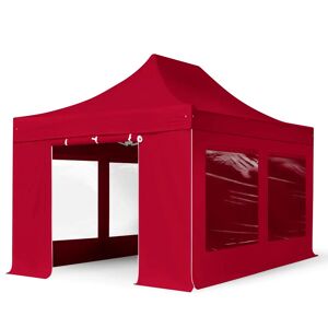 Toolport 3x4.5m PES 750 Pop Up Gazebo PREMIUM Steel 40 mm, incl. Sidewalls with Panorama Windows, red - (600058)