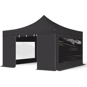 Toolport 4x4m PES 750 Pop Up Gazebo PREMIUM Steel 40 mm, incl. Sidewalls with Panorama Windows, black - (600089)