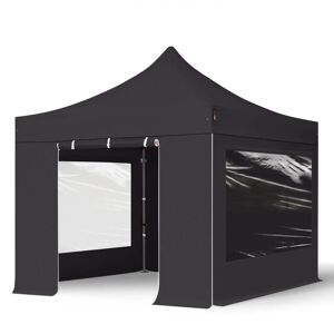 Toolport 3x3 m PVC 800 Pop Up Gazebo PREMIUM Steel 40 mm, incl. Sidewalls with Panorama Windows, fire resistant, black - (600108)