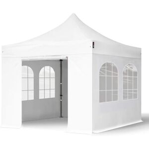 Toolport 3x3 m PVC 800 Pop Up Gazebo PREMIUM Steel 40 mm, incl. Sidewalls with Windows, fire resistant, white - (600111)