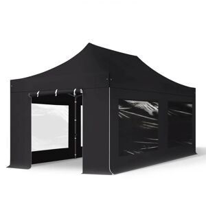 Toolport 3x6 m PVC 800 Pop Up Gazebo PREMIUM Steel 40 mm, incl. Sidewalls with Panorama Windows, fire resistant, black - (600121)