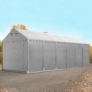 Toolport 4x12m 2.6m Sides Storage Tent / Shelter w. ground frame, PVC 800, grey with statics package (concrete anchors) - (637630)